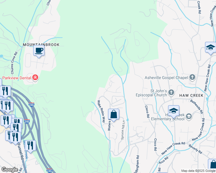map of restaurants, bars, coffee shops, grocery stores, and more near 26 Rocking Porch Road in Asheville