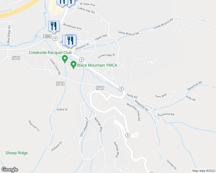 map of restaurants, bars, coffee shops, grocery stores, and more near 11 Llama Vista Court in Black Mountain