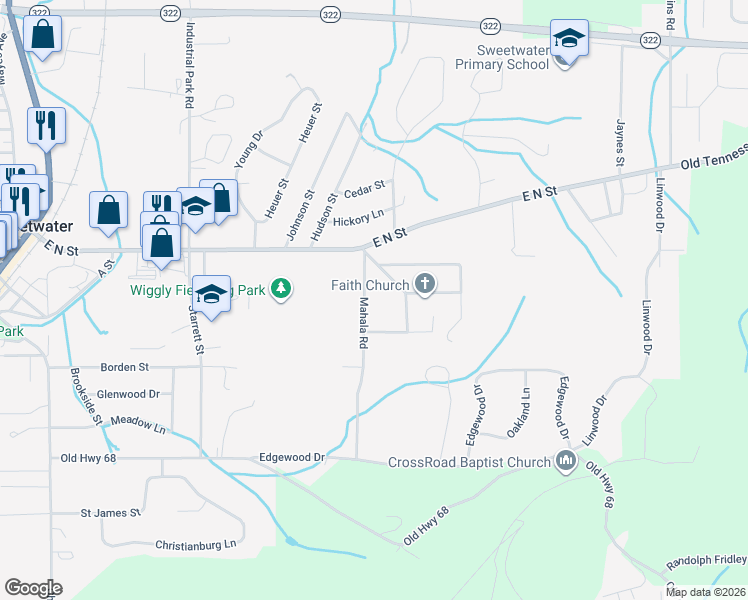 map of restaurants, bars, coffee shops, grocery stores, and more near 202 Mahala Road in Sweetwater