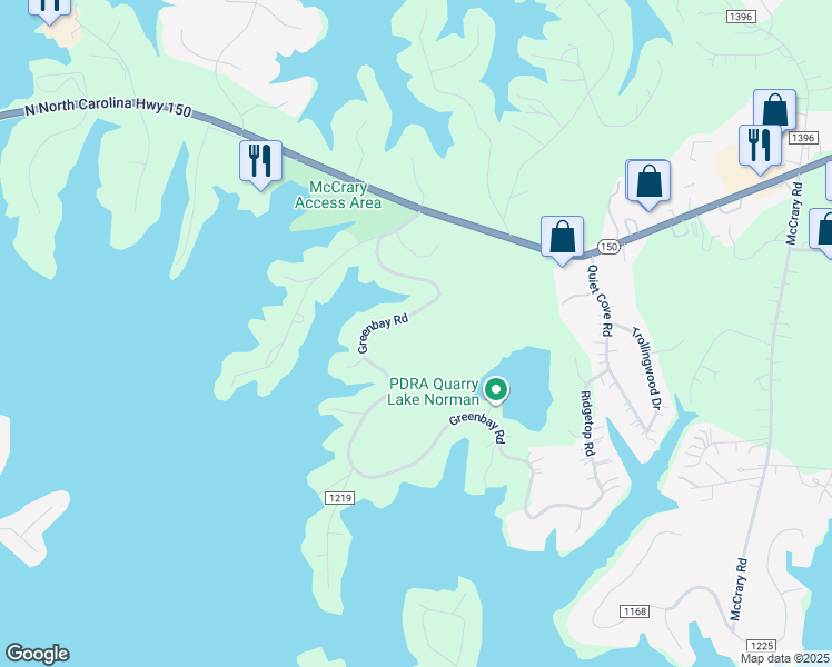 map of restaurants, bars, coffee shops, grocery stores, and more near 171 Greenbay Road in Mooresville