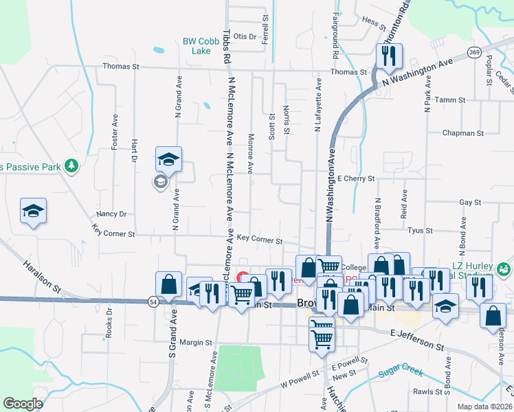 map of restaurants, bars, coffee shops, grocery stores, and more near 524 Monroe Avenue in Brownsville