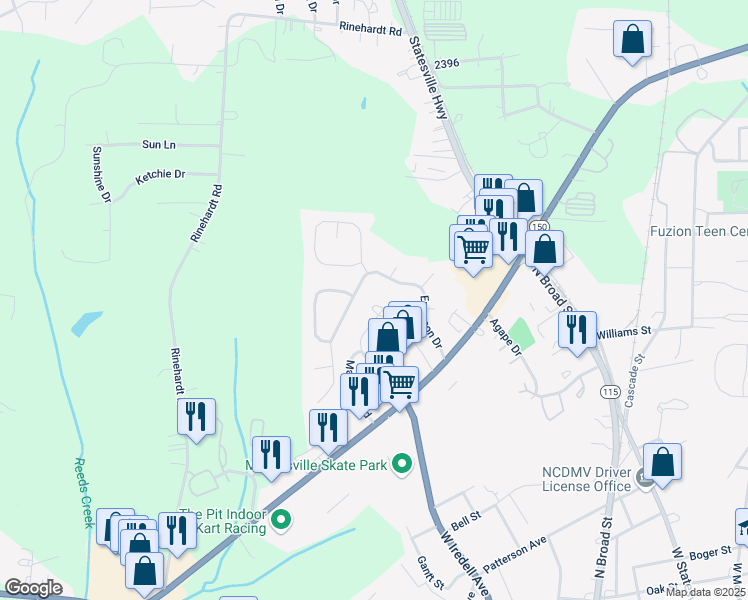 map of restaurants, bars, coffee shops, grocery stores, and more near 737 Emerson Drive in Mooresville