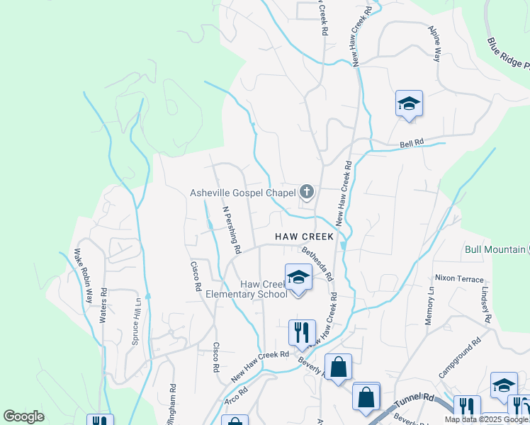map of restaurants, bars, coffee shops, grocery stores, and more near 25 Pressley Road in Asheville