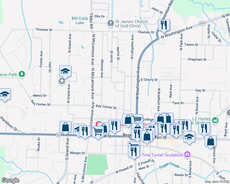 map of restaurants, bars, coffee shops, grocery stores, and more near 301-399 Peyton Avenue in Brownsville