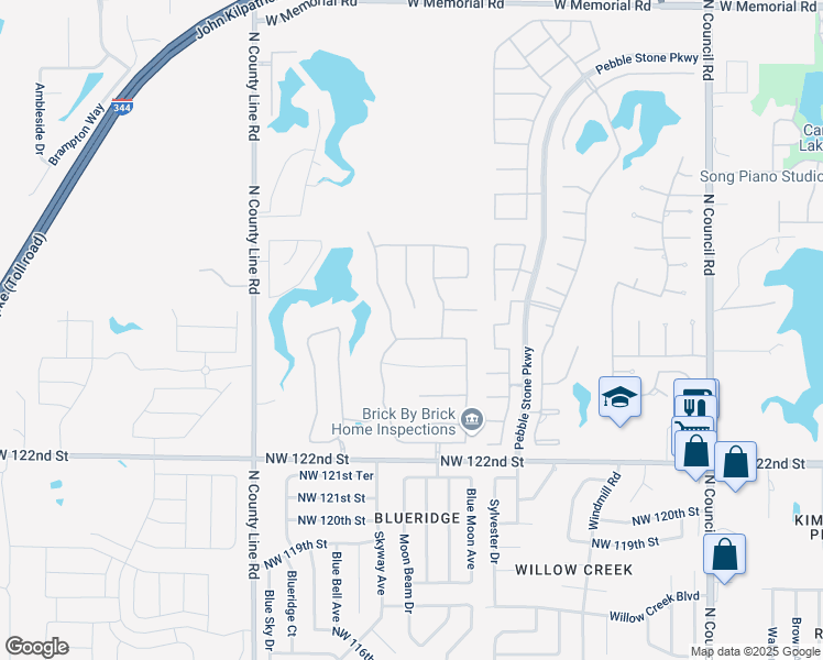 map of restaurants, bars, coffee shops, grocery stores, and more near 12801 Red Spruce Cir in Oklahoma City