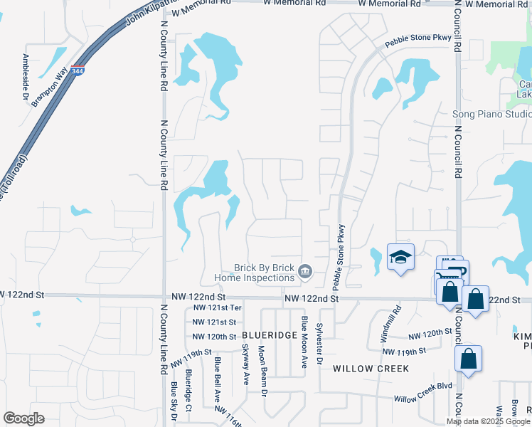 map of restaurants, bars, coffee shops, grocery stores, and more near 12801 Red Spruce Cir in Oklahoma City