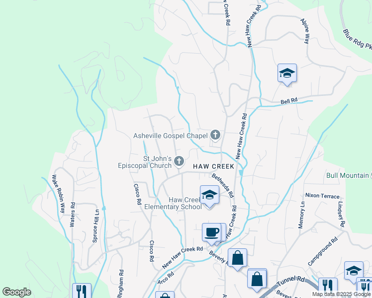 map of restaurants, bars, coffee shops, grocery stores, and more near 25 Pressley Road in Asheville