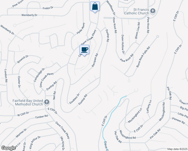 map of restaurants, bars, coffee shops, grocery stores, and more near 106 Set Court in Fairfield Bay