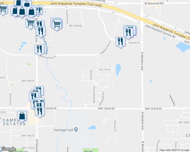 map of restaurants, bars, coffee shops, grocery stores, and more near 1540 Quaker Drive in Oklahoma City