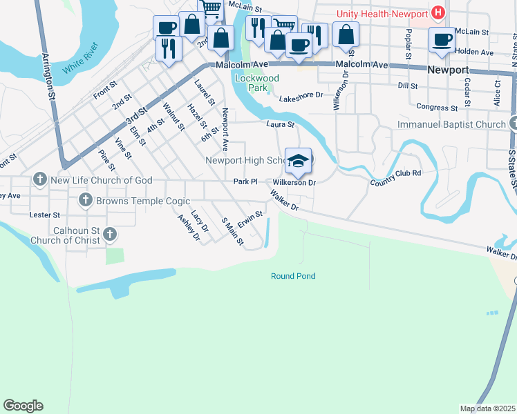 map of restaurants, bars, coffee shops, grocery stores, and more near 217 Garfield Street in Newport
