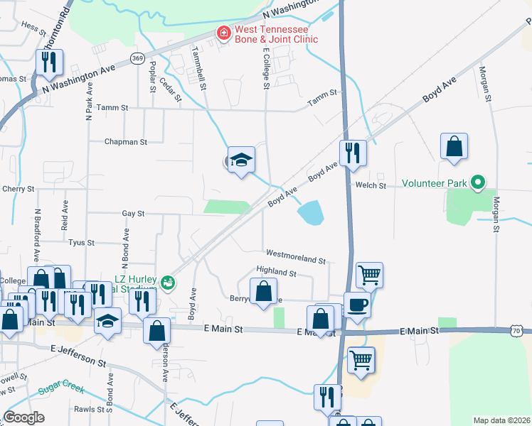 map of restaurants, bars, coffee shops, grocery stores, and more near 1101 Edgewood Avenue in Brownsville