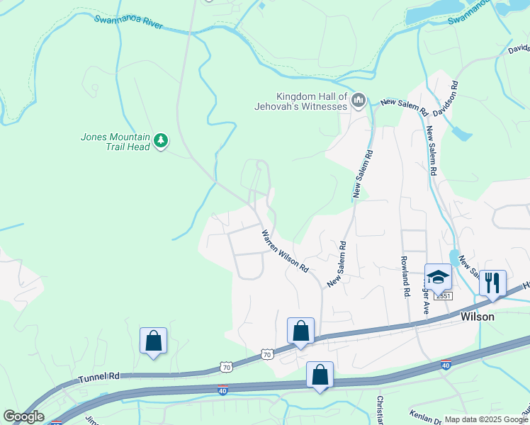 map of restaurants, bars, coffee shops, grocery stores, and more near 412 Warren Wilson Road in Swannanoa