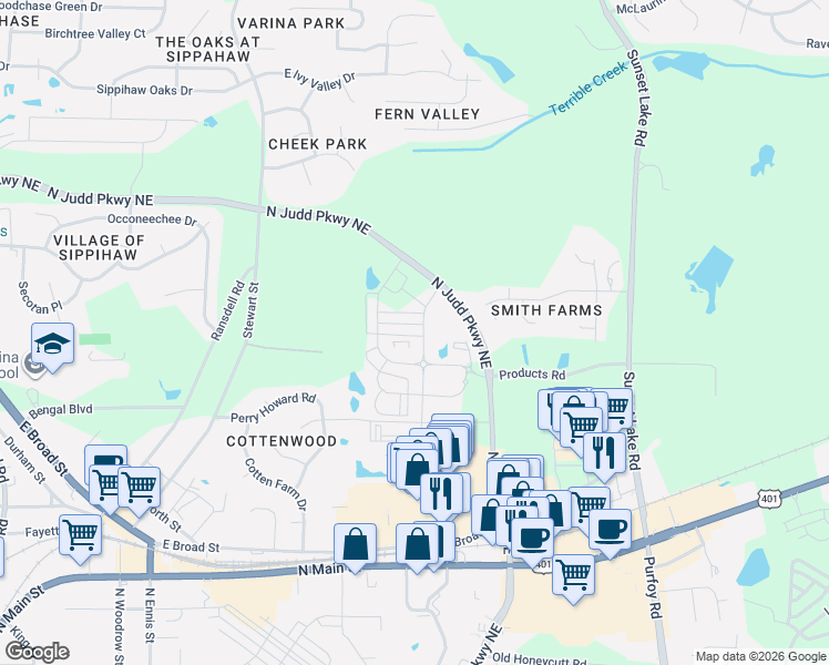 map of restaurants, bars, coffee shops, grocery stores, and more near 933 Robbie Jackson Lane in Fuquay-Varina