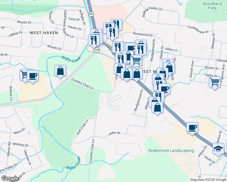 map of restaurants, bars, coffee shops, grocery stores, and more near 707 North Main Street in Columbia