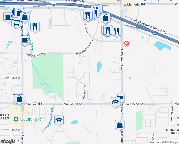 map of restaurants, bars, coffee shops, grocery stores, and more near William Penn Boulevard in Oklahoma City