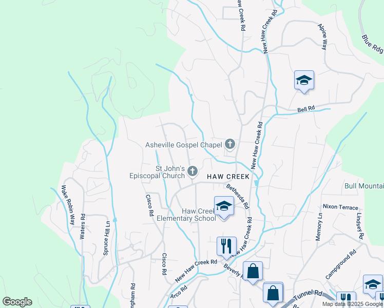 map of restaurants, bars, coffee shops, grocery stores, and more near 25 Pressley Road in Asheville
