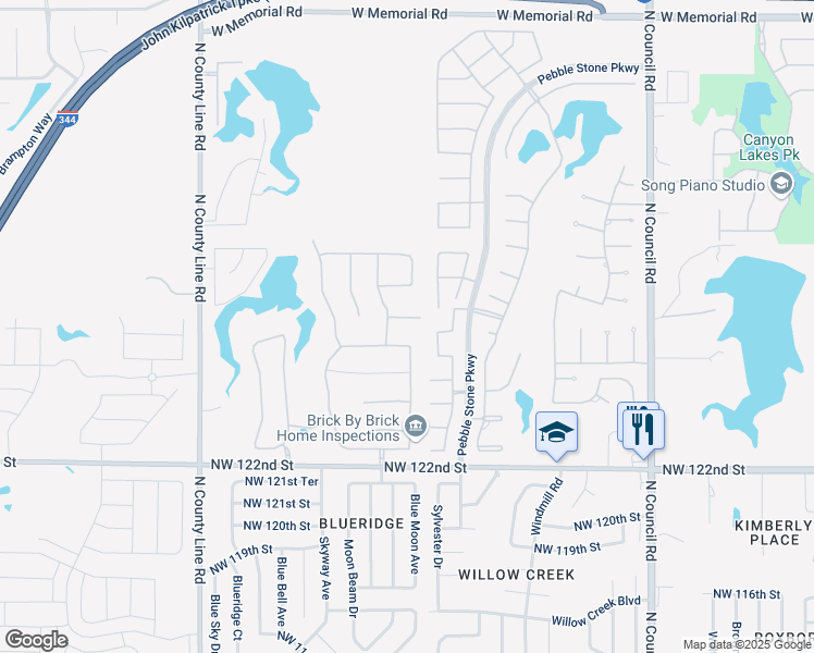map of restaurants, bars, coffee shops, grocery stores, and more near 8516 Northwest 127th Circle in Oklahoma City