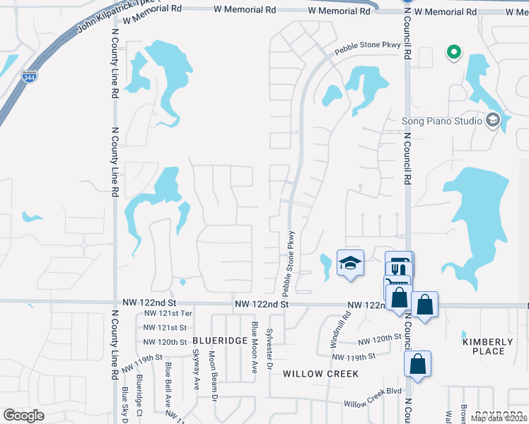 map of restaurants, bars, coffee shops, grocery stores, and more near 8421 Northwest 126th Street in Oklahoma City