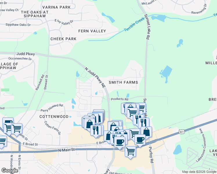map of restaurants, bars, coffee shops, grocery stores, and more near 1235 August Moon Court in Fuquay Varina