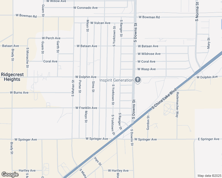 map of restaurants, bars, coffee shops, grocery stores, and more near 1333 South Yorktown Street in Ridgecrest