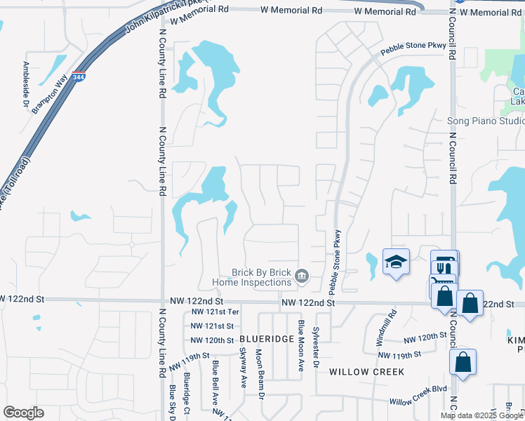 map of restaurants, bars, coffee shops, grocery stores, and more near 12801 Red Spruce Cir in Oklahoma City