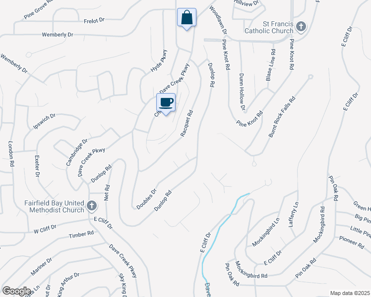 map of restaurants, bars, coffee shops, grocery stores, and more near 106 Set Court in Fairfield Bay