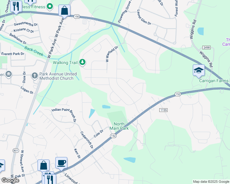 map of restaurants, bars, coffee shops, grocery stores, and more near 123 Neel Ranch Road in Mooresville