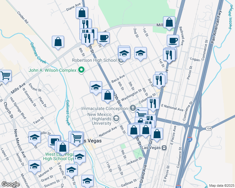 map of restaurants, bars, coffee shops, grocery stores, and more near 1022 7th Street in Las Vegas
