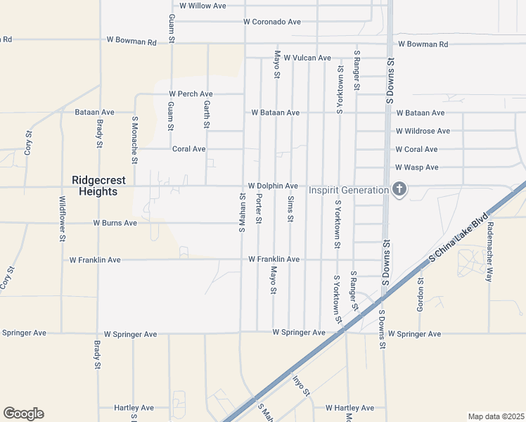 map of restaurants, bars, coffee shops, grocery stores, and more near 1328 Porter Street in Ridgecrest