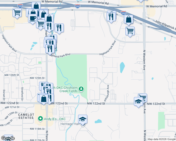 map of restaurants, bars, coffee shops, grocery stores, and more near 12709 Edison Drive in Oklahoma City