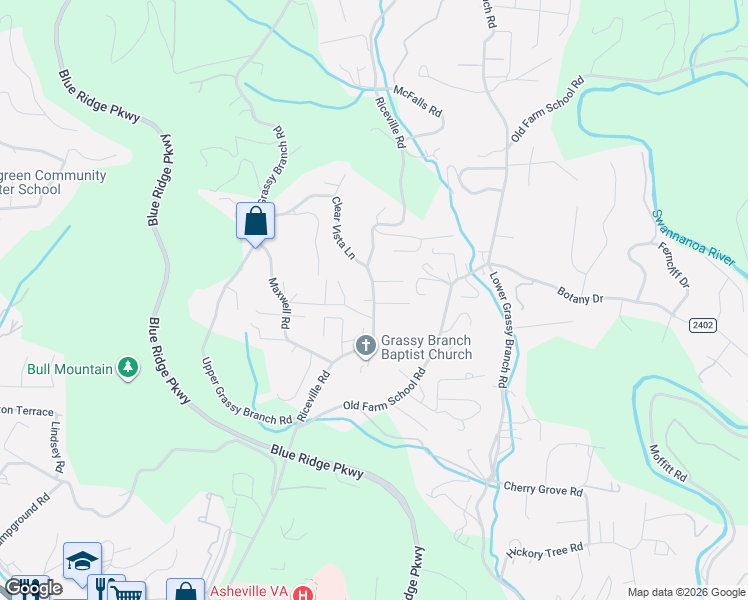 map of restaurants, bars, coffee shops, grocery stores, and more near 537 Riceville Road in Asheville