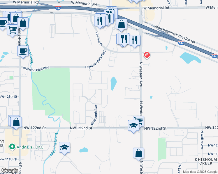 map of restaurants, bars, coffee shops, grocery stores, and more near 12704 Heritage Oaks Drive in Oklahoma City