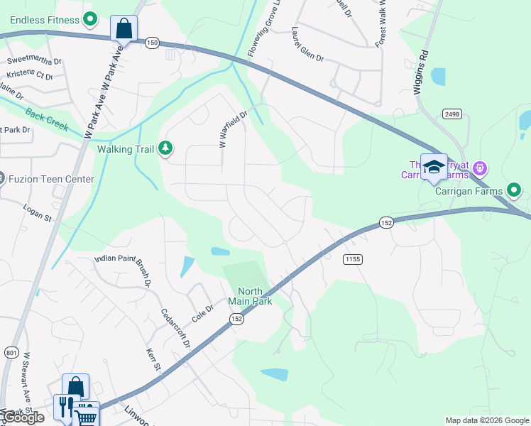 map of restaurants, bars, coffee shops, grocery stores, and more near 183 Glastonbury Drive in Mooresville