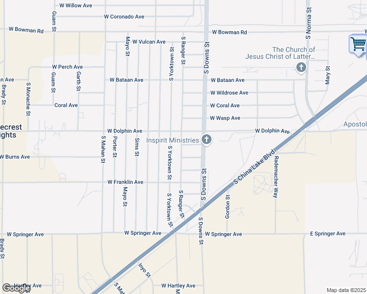 map of restaurants, bars, coffee shops, grocery stores, and more near 935 West Sullivan Avenue in Ridgecrest