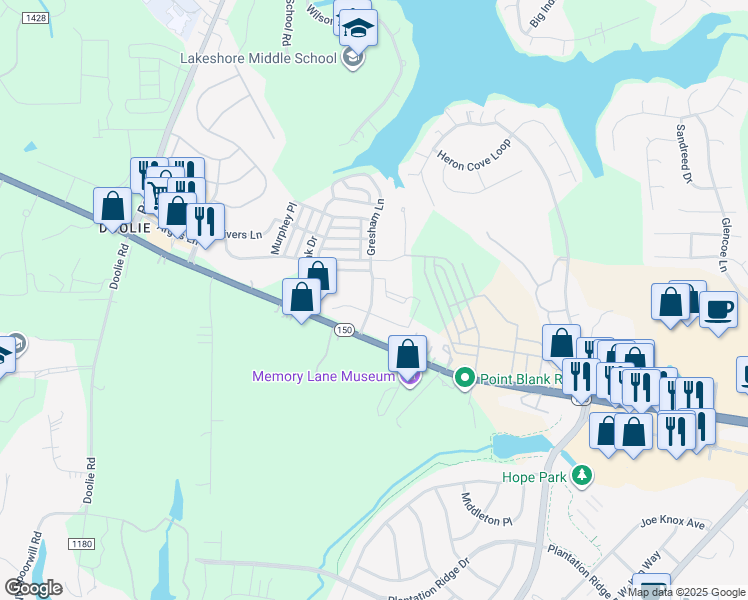 map of restaurants, bars, coffee shops, grocery stores, and more near 201 Gresham Lane in Mooresville