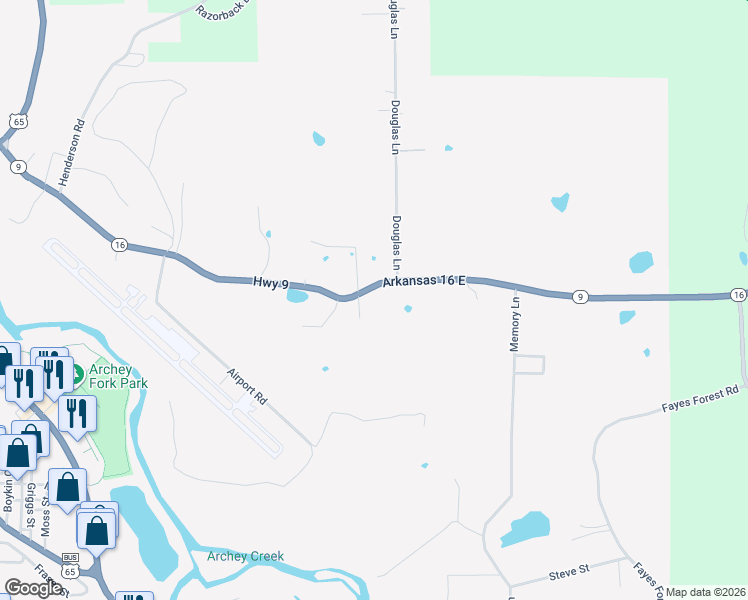 map of restaurants, bars, coffee shops, grocery stores, and more near 1148 Arkansas 16 East in Clinton