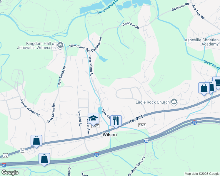 map of restaurants, bars, coffee shops, grocery stores, and more near 7 Kimberly Lane in Swannanoa
