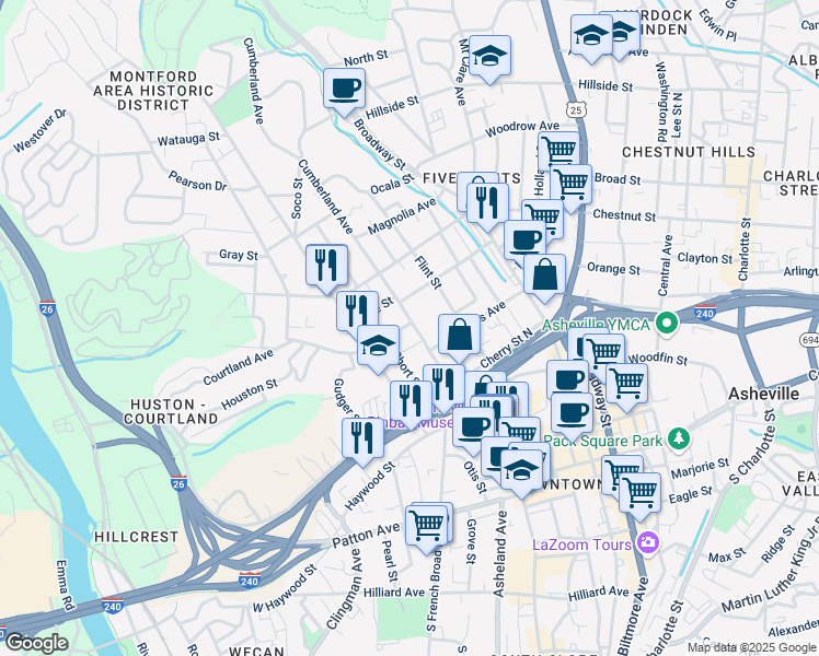 map of restaurants, bars, coffee shops, grocery stores, and more near 41 Bearden Avenue in Asheville
