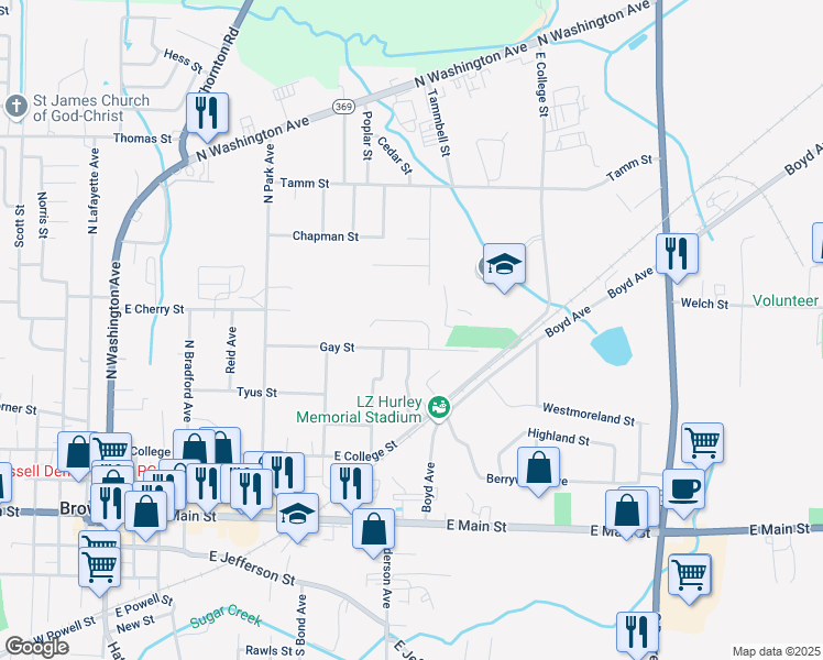 map of restaurants, bars, coffee shops, grocery stores, and more near 29 Morning Drive in Brownsville
