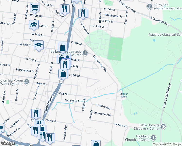 map of restaurants, bars, coffee shops, grocery stores, and more near 420 East 17th Street in Columbia