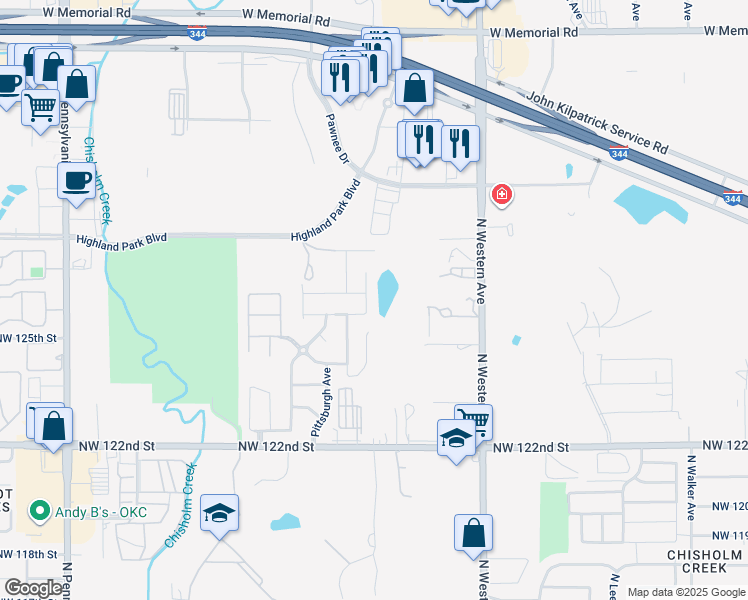 map of restaurants, bars, coffee shops, grocery stores, and more near 12704 Heritage Oaks Drive in Oklahoma City