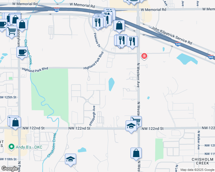 map of restaurants, bars, coffee shops, grocery stores, and more near 12704 Heritage Oaks Drive in Oklahoma City