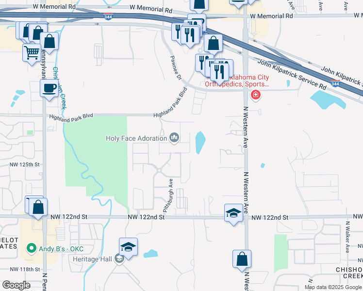 map of restaurants, bars, coffee shops, grocery stores, and more near 1428 Northwest 127th Street in Oklahoma City