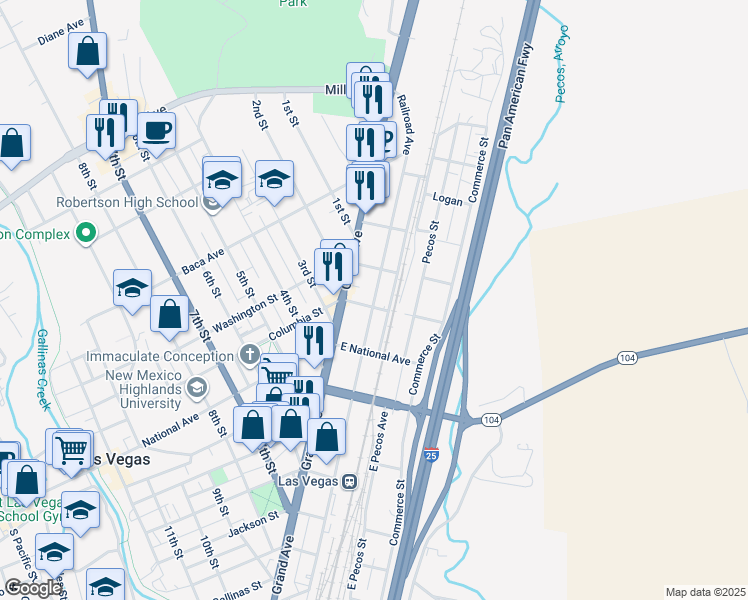 map of restaurants, bars, coffee shops, grocery stores, and more near 919 Railroad Avenue in Las Vegas