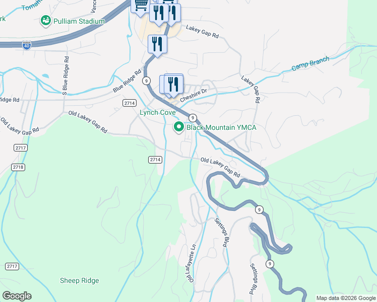 map of restaurants, bars, coffee shops, grocery stores, and more near 280 Old Lakey Gap Road in Black Mountain