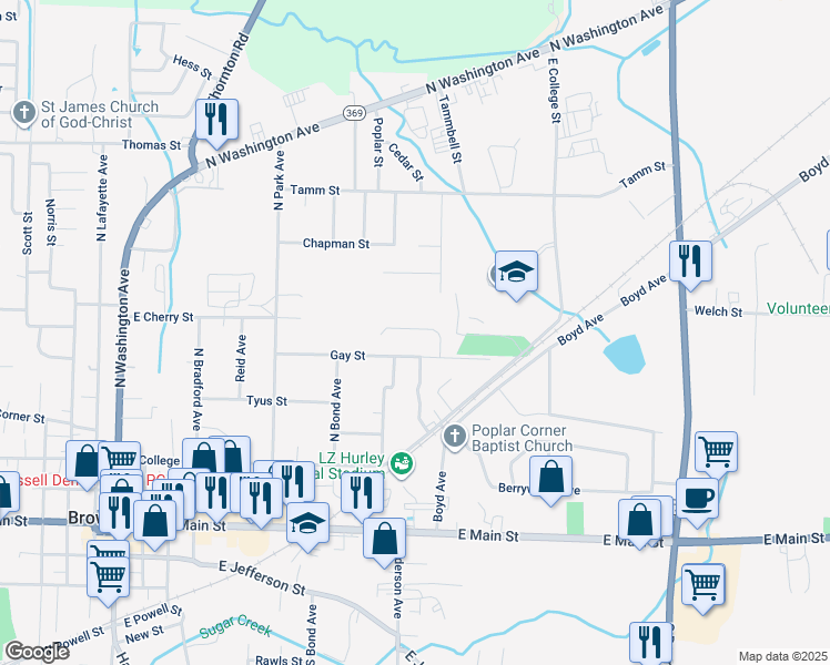 map of restaurants, bars, coffee shops, grocery stores, and more near 29 Morning Drive in Brownsville