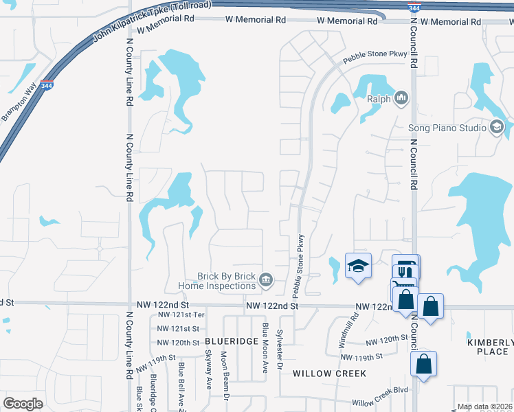 map of restaurants, bars, coffee shops, grocery stores, and more near 8516 Northwest 127th Circle in Oklahoma City