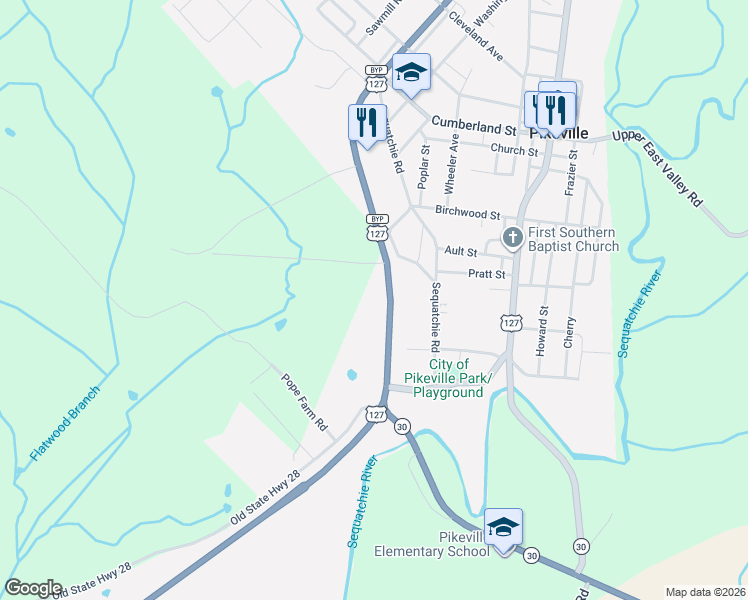 map of restaurants, bars, coffee shops, grocery stores, and more near 365 U.S. 127 Bypass in Pikeville