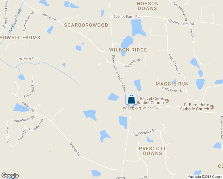 map of restaurants, bars, coffee shops, grocery stores, and more near 2020 Piney Grove-Wilbon Road in Holly Springs