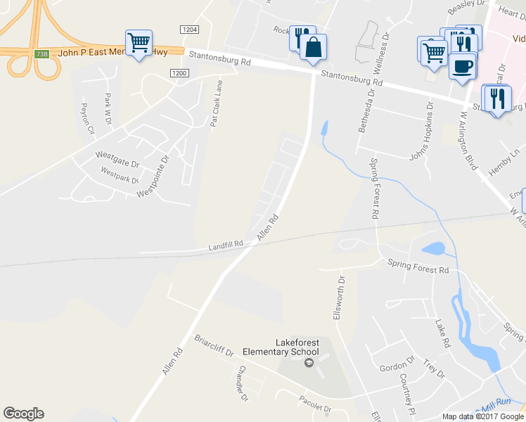 map of restaurants, bars, coffee shops, grocery stores, and more near 2833 Holly Glen Drive in Greenville